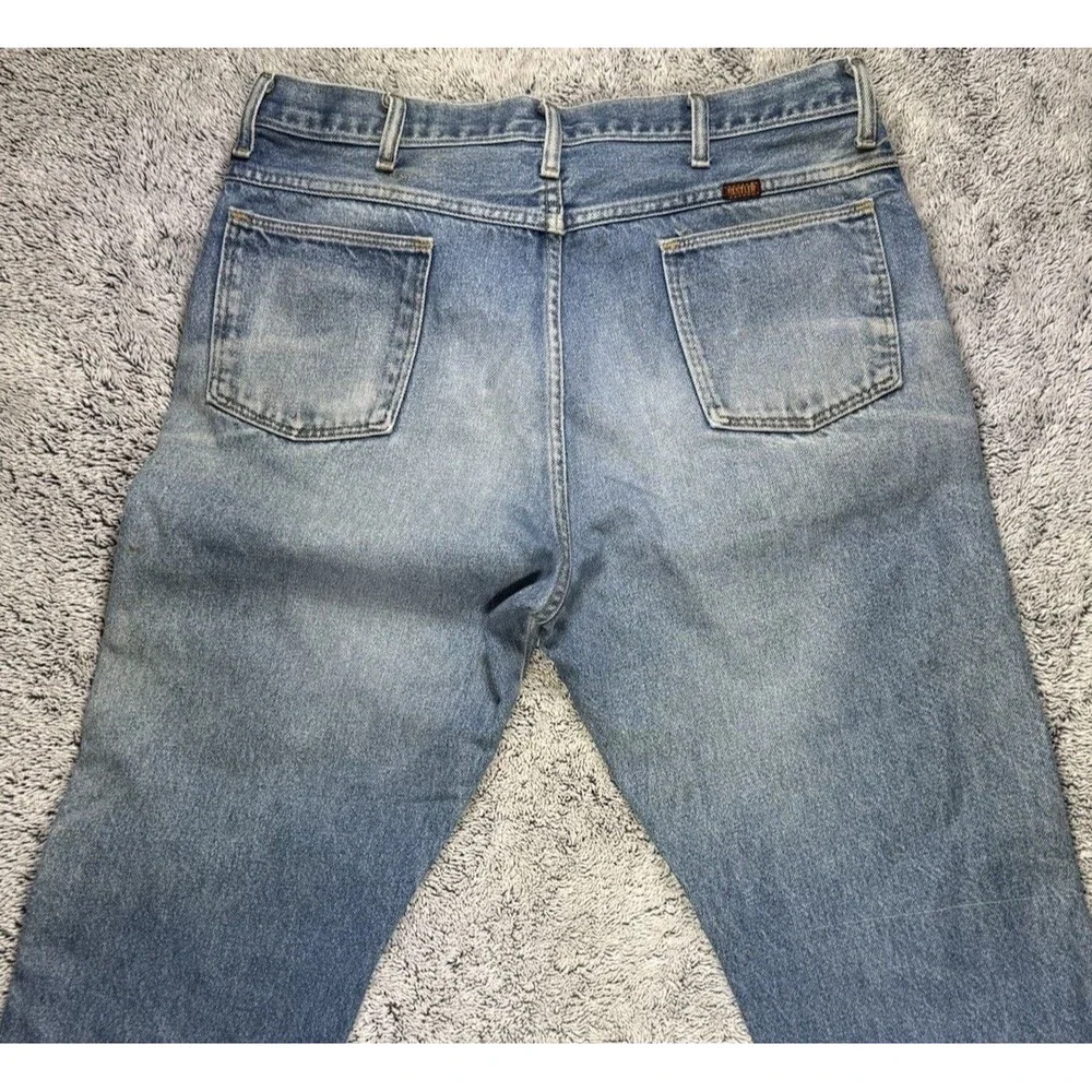 VTG Rustler Jeans Men’s 34x32 Blue Denim Distressed Faded‎ Whiskered Grunge Work - Picture 15 of 16